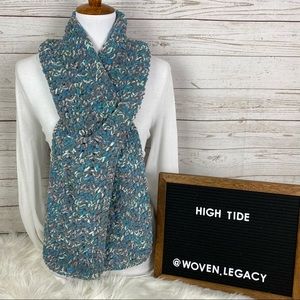 Handmade Crochet Keyhole Scarf Blue Gray NEW